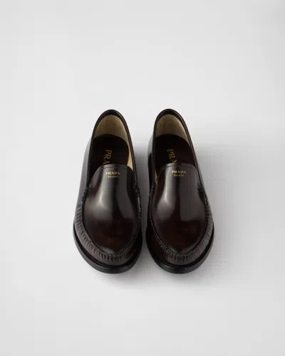 Prada Women's Dark Leather Loafers In Sienna