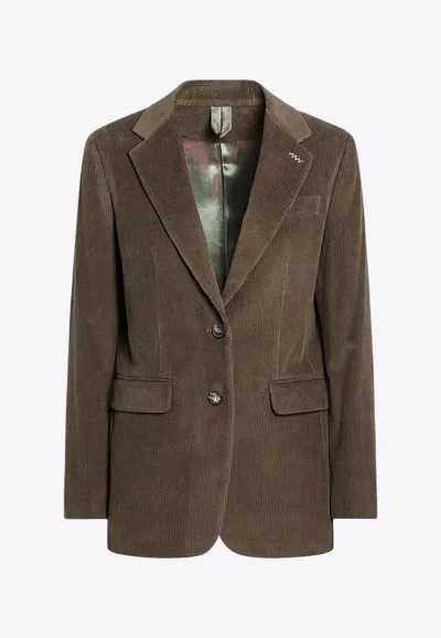 Max Mara Kuban Corduroy Single-breasted Jacket In Khaki