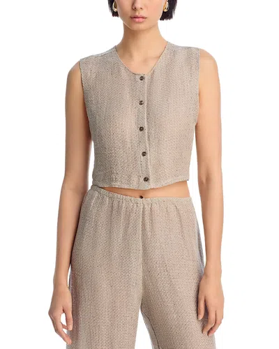 Leset Stella Cropped Sequin-embellished Linen-blend Gauze Vest In Brown