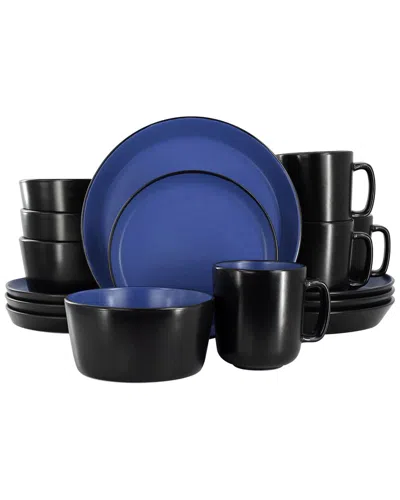 Elama Bacarra 16 Piece Stoneware Dinnerware Set In Blue