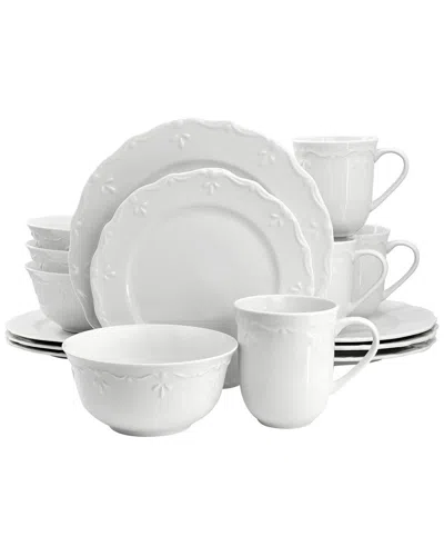 Elama Henryi 16 Piece Porcelain Dinnerware Set In White