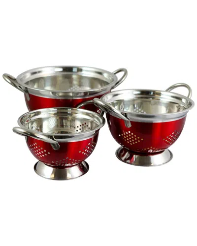 Oster Metaline 3 Pack Round Asian Colanders In Red