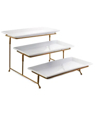 Gibson Elite Gracious Dining 3 Tiered Rectangle Porcelain Plate Set In White