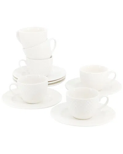 Elama Sol 12 Piece 3 Ounce Porcelain Espresso Cup With Saucer Set In White