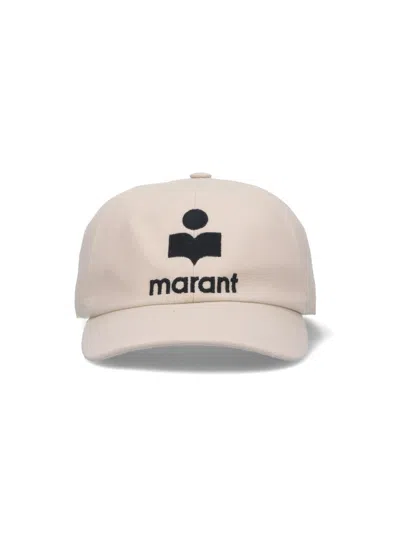 Isabel Marant Solid Color Tyron Cap With Embroidered Logo In White