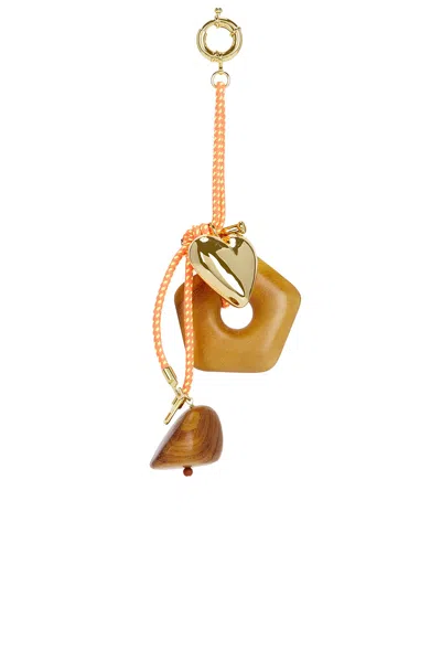Timeless Pearly Wood & Gold Charms Rope Keychain In Brown