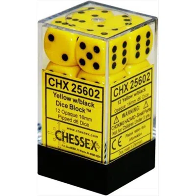 Chessex Manufacturing 25602 Opaque Yellow With Black - 16 Mm Six Sided Dice Set Of 12