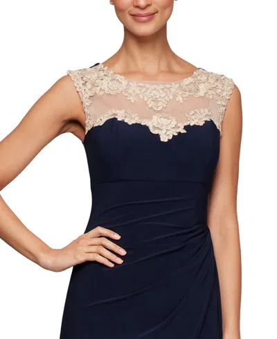 Alex Evenings Side Ruched Gown In Navy,nude