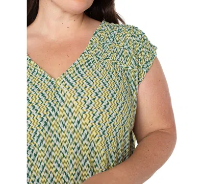 Liverpool Plus Size Tie-back Knit Top In Green Mini Chevron