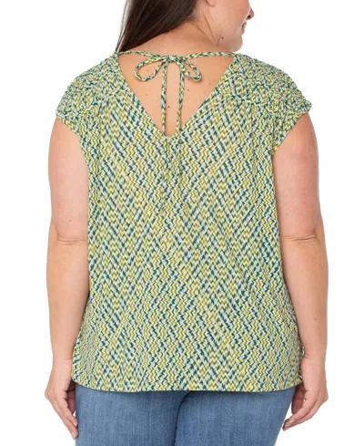 Liverpool Plus Size Tie-back Knit Top In Green Mini Chevron