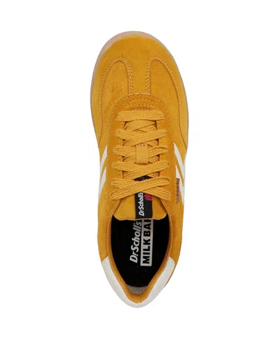 Dr. Scholl's Women's X Milk Bar Rebel Sport Low Profile Lace Up Sneakers In Yellow,white Suede,leather