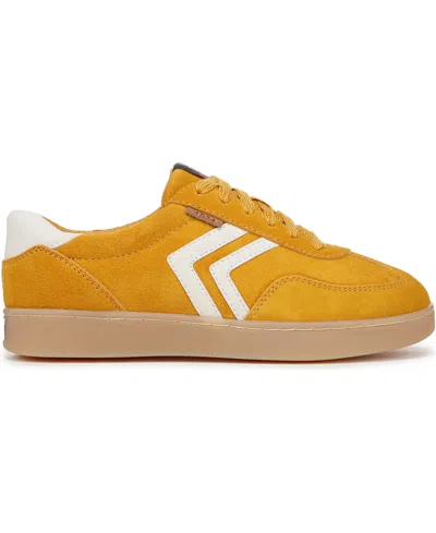 Dr. Scholl's Women's X Milk Bar Rebel Sport Low Profile Lace Up Sneakers In Yellow,white Suede,leather