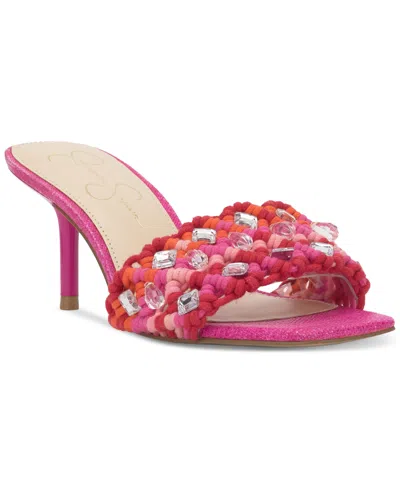 Jessica Simpson Women's Cameleah Embellished Woven Dress Sandals In Bright Orchid Knit Rope