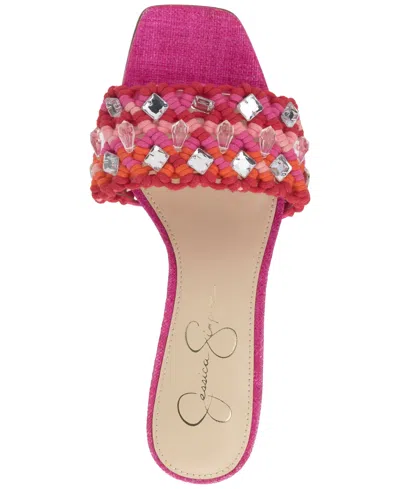 Jessica Simpson Women's Cameleah Embellished Woven Dress Sandals In Bright Orchid Knit Rope