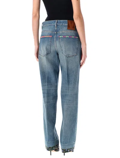 Valentino High Rise Viscose Straight Jeans In Medium Blue