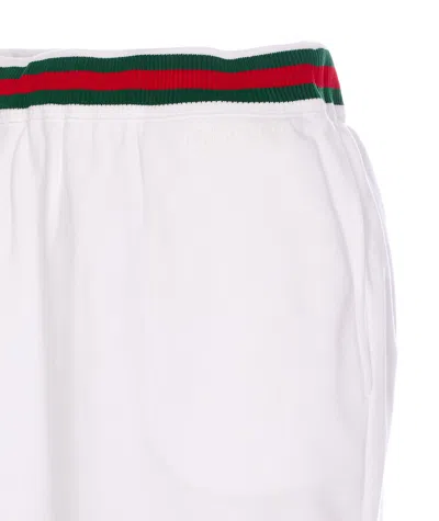 Gucci White Skirt With Web Detail On The Waist And Logo Lettering Embroidery On The Front In Cotton Woman