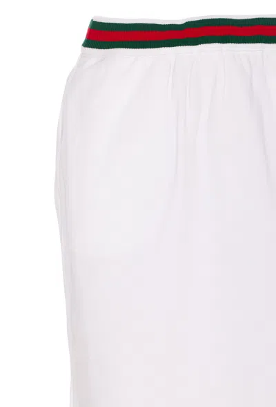 Gucci White Skirt With Web Detail On The Waist And Logo Lettering Embroidery On The Front In Cotton Woman