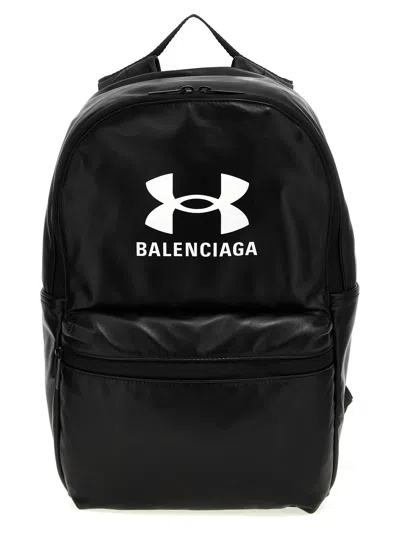 Balenciaga Smooth Lambskin Backpack With Front Logo In Black