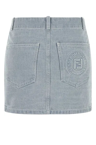 Fendi Light Blue Denim Miniskirt In Gray