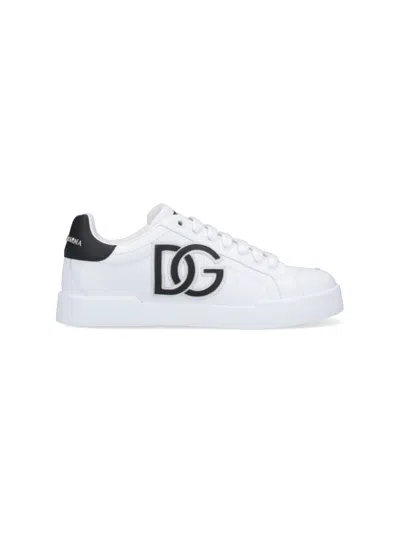 Dolce & Gabbana Portofino Logo-tag Leather Sneakers In White