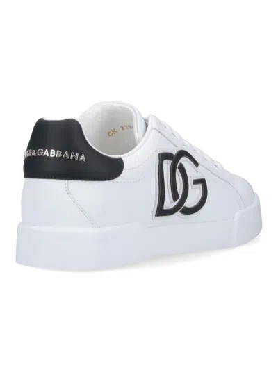 Dolce & Gabbana Portofino Logo-tag Leather Sneakers In White