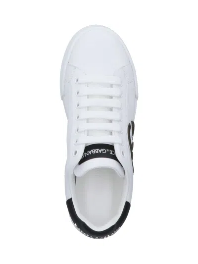 Dolce & Gabbana Portofino Logo-tag Leather Sneakers In White