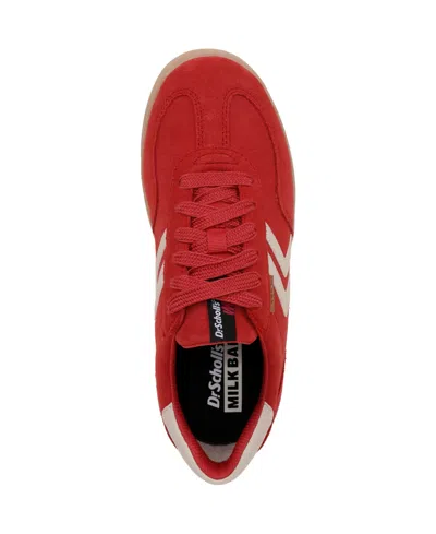 Dr. Scholl's Women's X Milk Bar Rebel Sport Low Profile Lace Up Sneakers In Red,white Suede,leather
