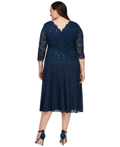 Alex Evenings Ae4121796 Short Plus Size Chiffon Dress In Navy
