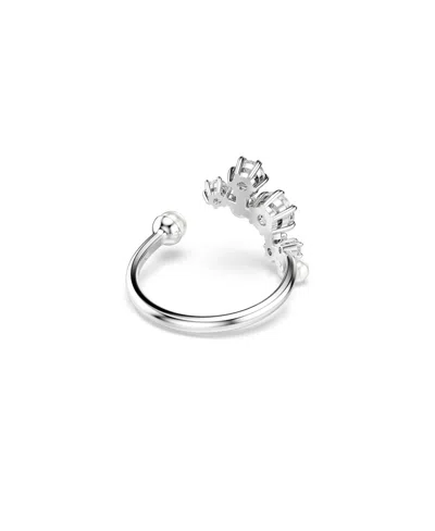 Swarovski Crystal Cultivated Pearl Round Cuts Statement Ring In Silver