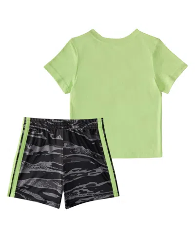 Adidas Originals Baby Boys 2-piece Short Sleeve Cotton T-shirt And Elastic Waistband Printed Shorts Set In Pulse Lime