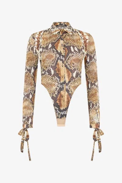 Roberto Cavalli Hemd Body Mit Python-print In Brown