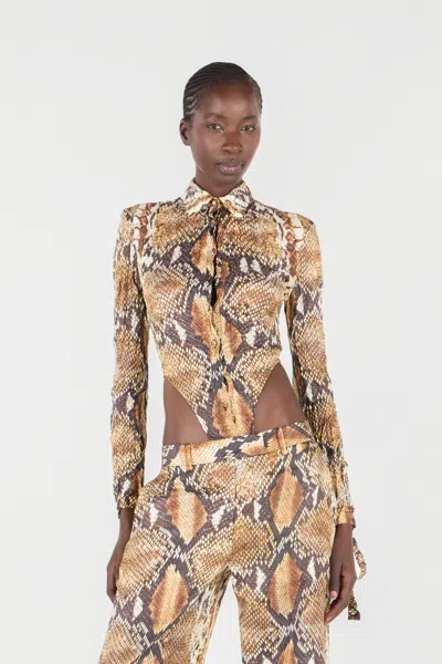 Roberto Cavalli Hemd Body Mit Python-print In Brown