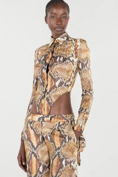 Roberto Cavalli Hemd Body Mit Python-print In Brown