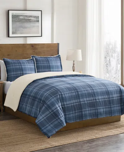 Vcny Home Plaid Brushed Flannel And Sherpa 3-pc. Comforter Set, King In Blue