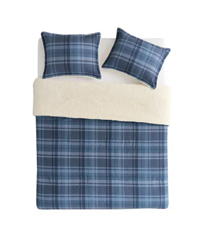 Vcny Home Plaid Brushed Flannel And Sherpa 3-pc. Comforter Set, King In Blue