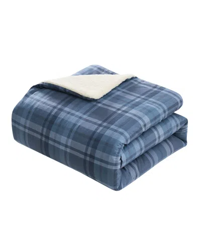 Vcny Home Plaid Brushed Flannel And Sherpa 3-pc. Comforter Set, King In Blue