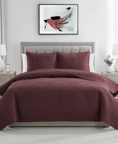 Vcny Home Solomun Pinsonic Damask 3-pc. Quilt Set, Full/queen In Maroon