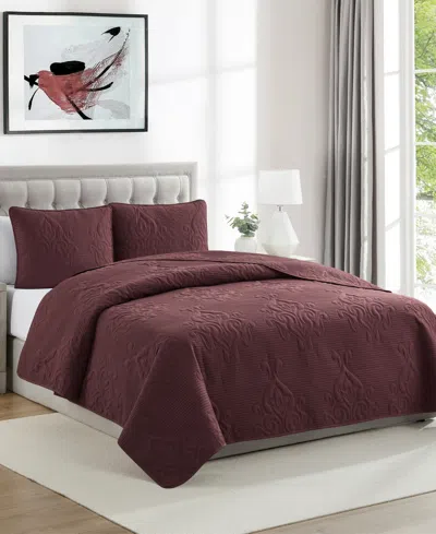 Vcny Home Solomun Pinsonic Damask 3-pc. Quilt Set, Full/queen In Maroon