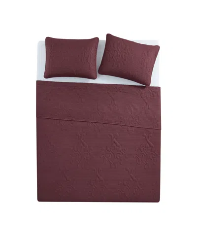 Vcny Home Solomun Pinsonic Damask 3-pc. Quilt Set, Full/queen In Maroon