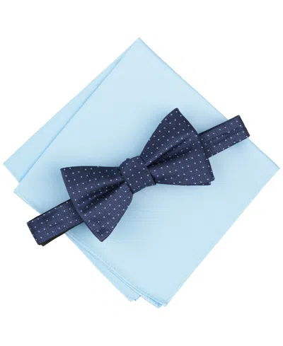 Alfani Men's Inari Dot Bow Tie & Solid Pocket Square Set, Exclusively At Macy's In Navy
