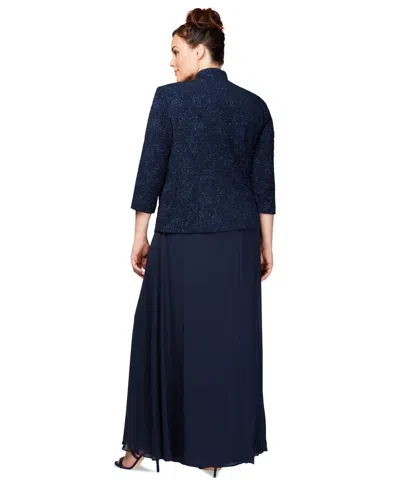 Alex Evenings Plus Size Glitter Jacket & A-line Dress In Blue