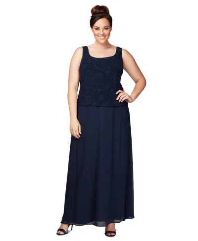 Alex Evenings Plus Size Glitter Jacket & A-line Dress In Blue