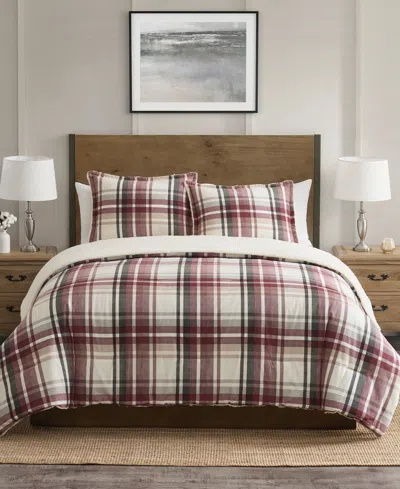 Vcny Home Plaid Brushed Flannel And Sherpa 3-pc. Comforter Set, Full/queen In Red