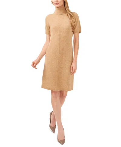 Cece Turtleneck Center Front Rib Sweaterdress In Latte Heather