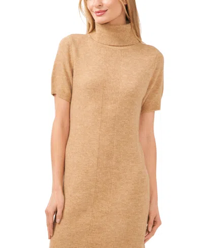 Cece Turtleneck Center Front Rib Sweaterdress In Latte Heather