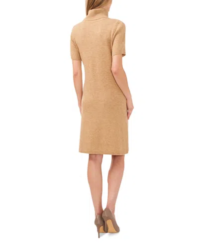 Cece Turtleneck Center Front Rib Sweaterdress In Latte Heather