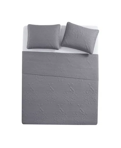 Vcny Home Solomun Pinsonic Damask 3-pc. Quilt Set, Full/queen In Gray