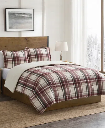 Vcny Home Plaid Brushed Flannel And Sherpa 3-pc. Comforter Set, King In Red