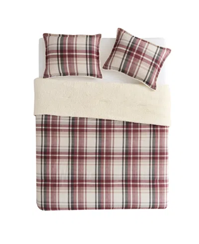 Vcny Home Plaid Brushed Flannel And Sherpa 3-pc. Comforter Set, King In Red