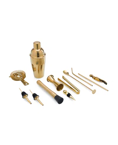 Legacy Carousel Lazy Susan Bar Tool Set, 12 Piece In Acacia Wood And Gold